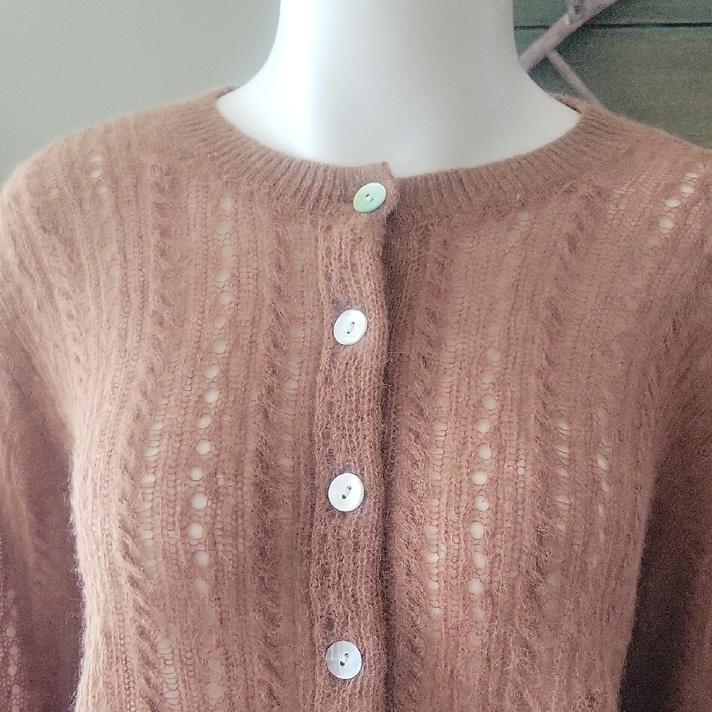 Madewell Pointelle Stitch Cardigan In Coffee - Picture 3 of 16